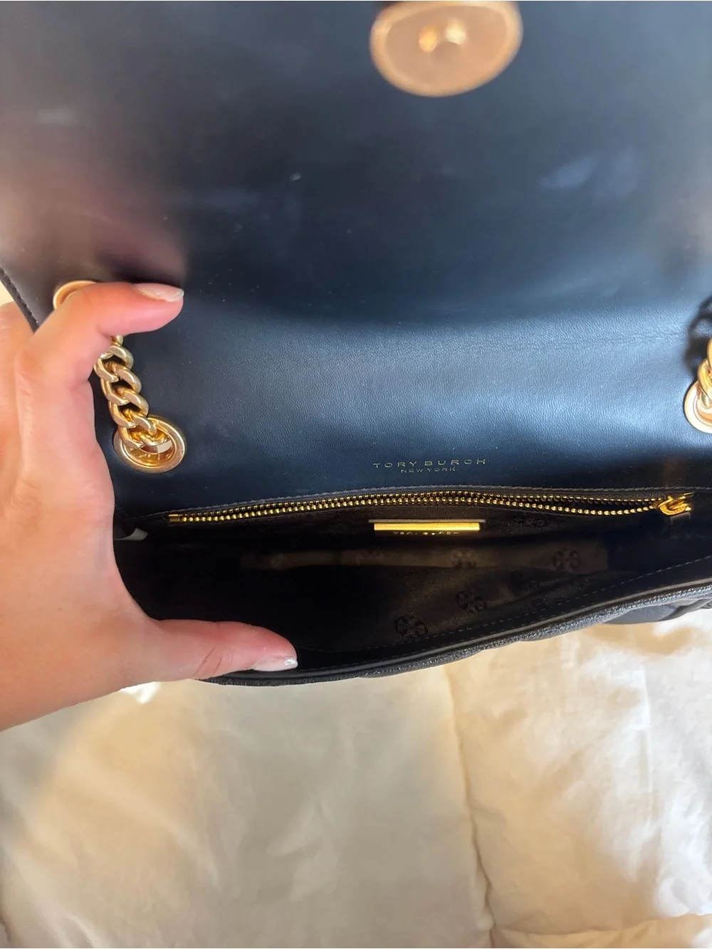 Tory Burch Black Quilted Shoulder Bag with Gold Chain Strap